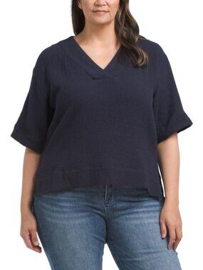 JONES & CO JONES NEW YORK Plus Cotton Gauze Top